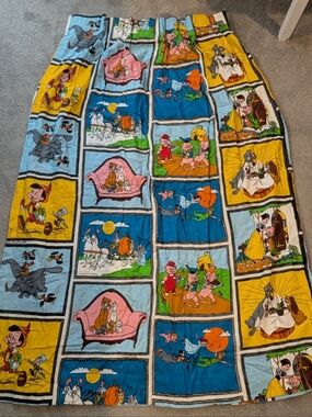 Vintage 60’s 70’s Walt Disney Bark Cloth Fabric Hook Curtains Comic Panel - Rare